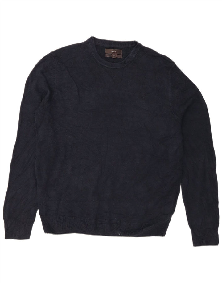Marks & Spencer Mens Crew Neck Jumper Sweater Large Navy Blue Acrylic
