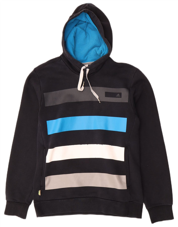 Adidas Mens Hoodie Jumper Medium Black Colourblock Cotton