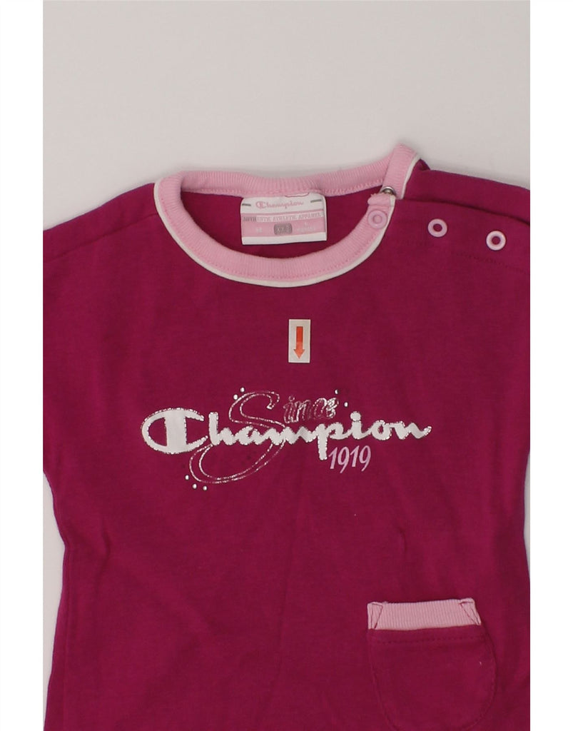 CHAMPION Baby Girls Graphic T-Shirt Top 3-6 Months 2XS Pink Cotton | Vintage Champion | Thrift | Second-Hand Champion | Used Clothing | Messina Hembry 