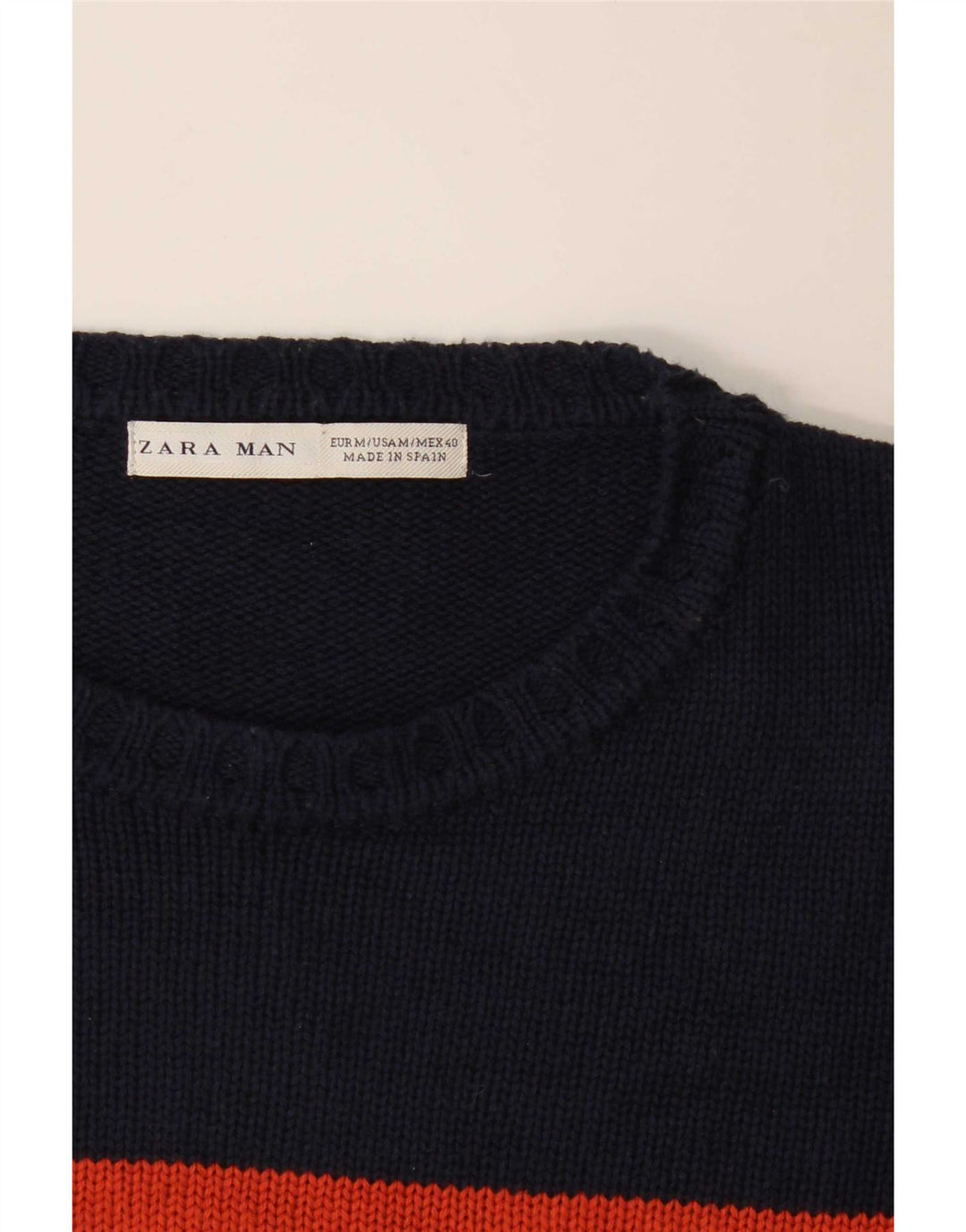 Zara Mens Boat Neck Jumper Sweater Medium Navy Blue Striped