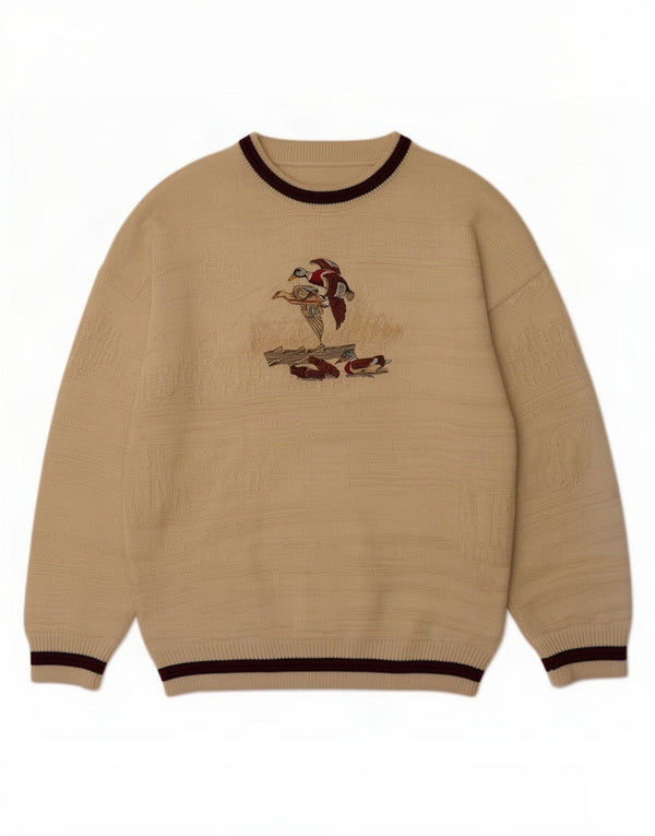 Vintage Womens Graphic Boat Neck Jumper Sweater IT 46/48 Large Off White