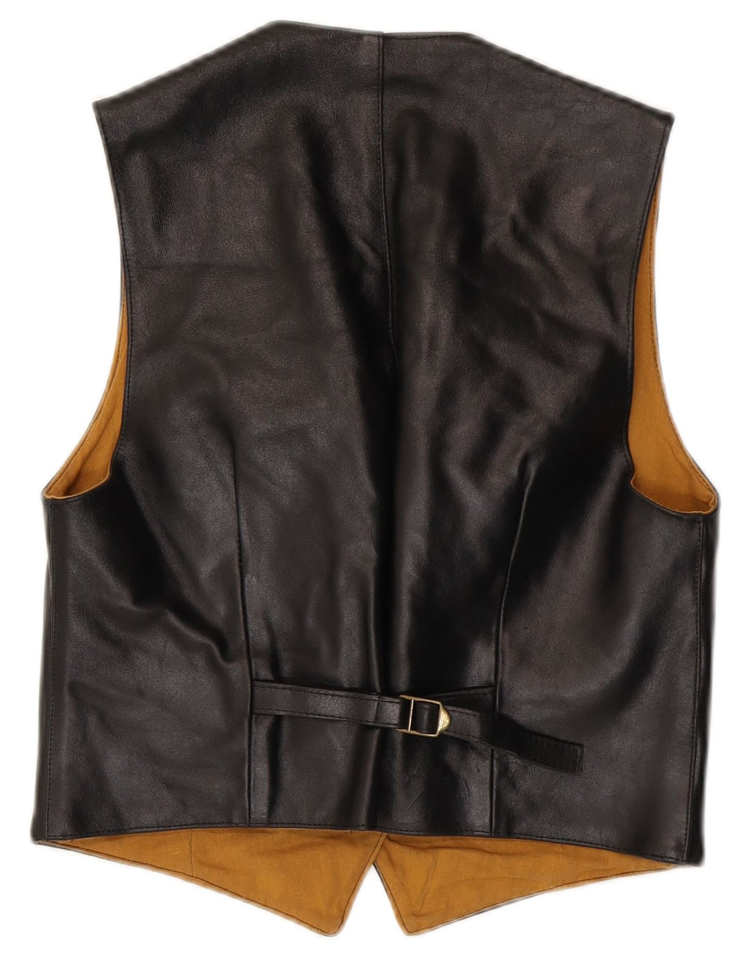 VINTAGE Womens Leather Waistcoat IT 46 Large Black Leather