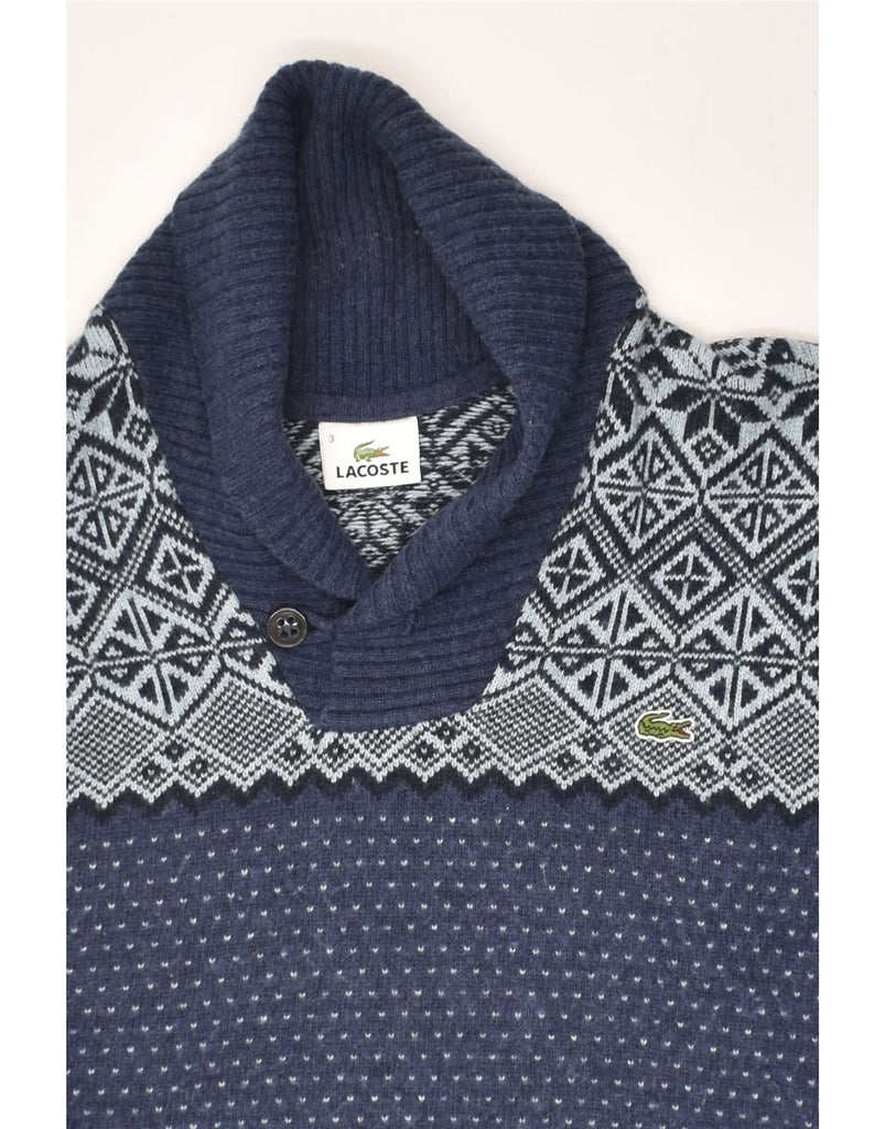 LACOSTE Mens Shawl Neck Jumper Sweater Size 3 Small Navy Blue Fair Isle | Vintage Lacoste | Thrift | Second-Hand Lacoste | Used Clothing | Messina Hembry 