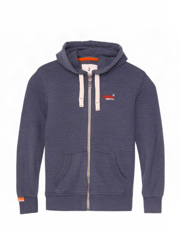 Superdry Mens Zip Hoodie Sweater Small Blue Cotton