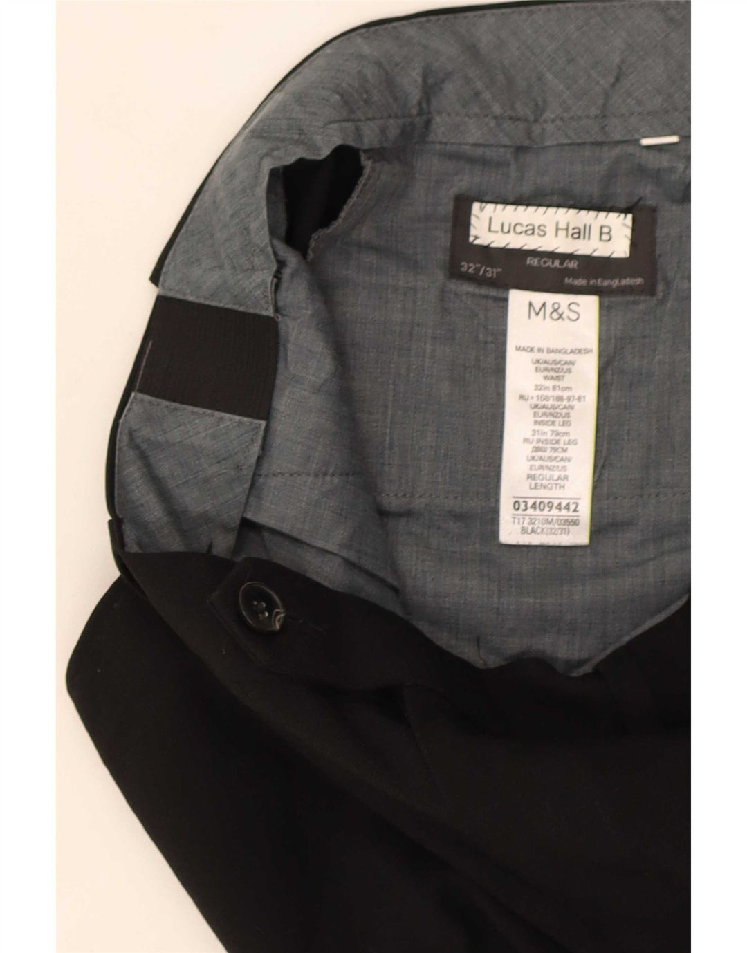 Marks & Spencer Mens Regular Fit Suit Trousers W32 L31 Black Polyester