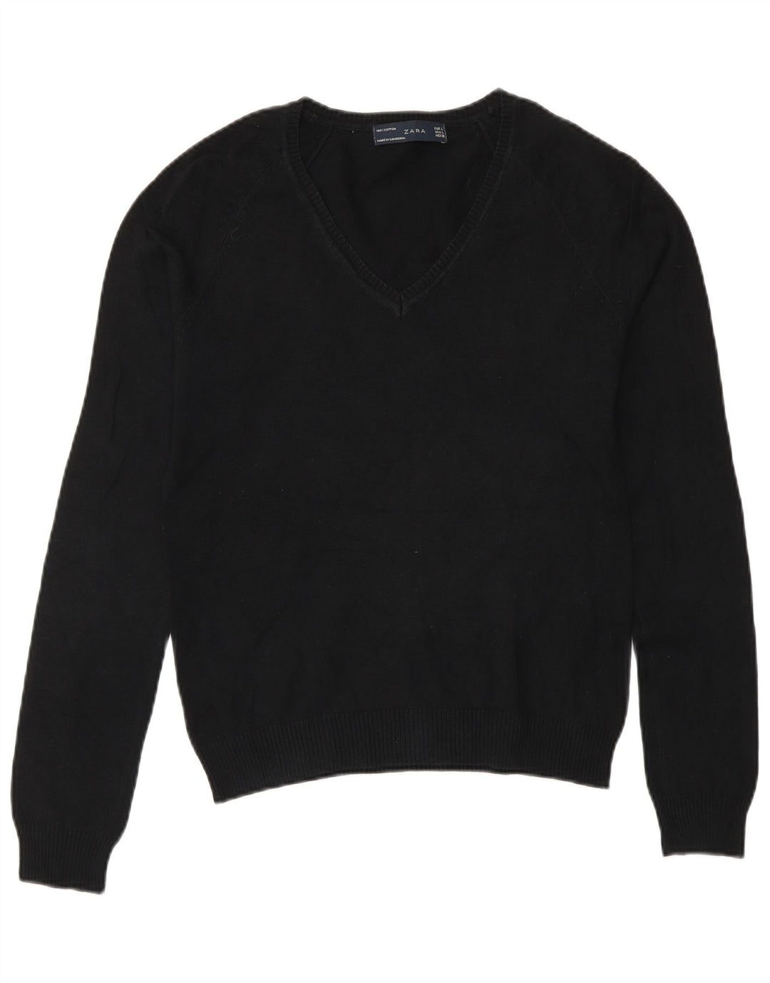 Zara Womens V-Neck Jumper Sweater UK 14 Large Black
