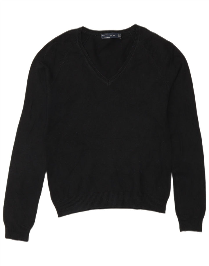 Zara Womens V-Neck Jumper Sweater UK 14 Large Black