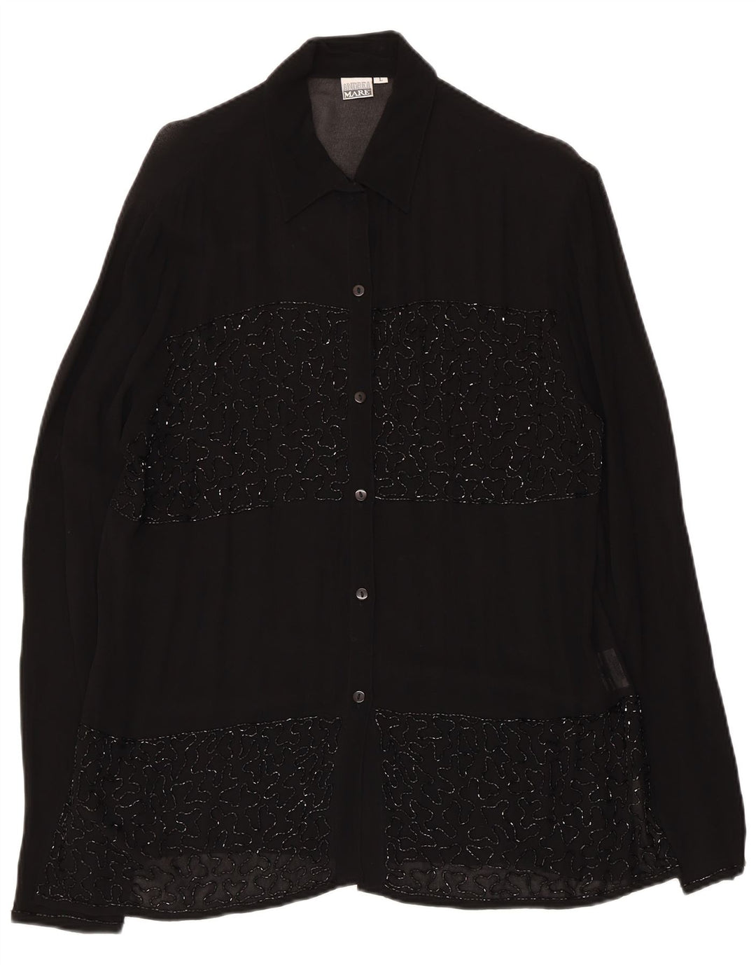 Andrea Mare Womens See Through Shirt Blouse UK 16 Large Black Viscose