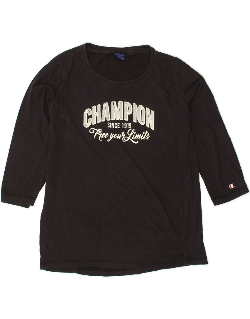 CHAMPION Womens Graphic Top 3/4 Sleeve UK 20 2XL Black Cotton Vintage Champion and Second-Hand Champion from Messina Hembry 