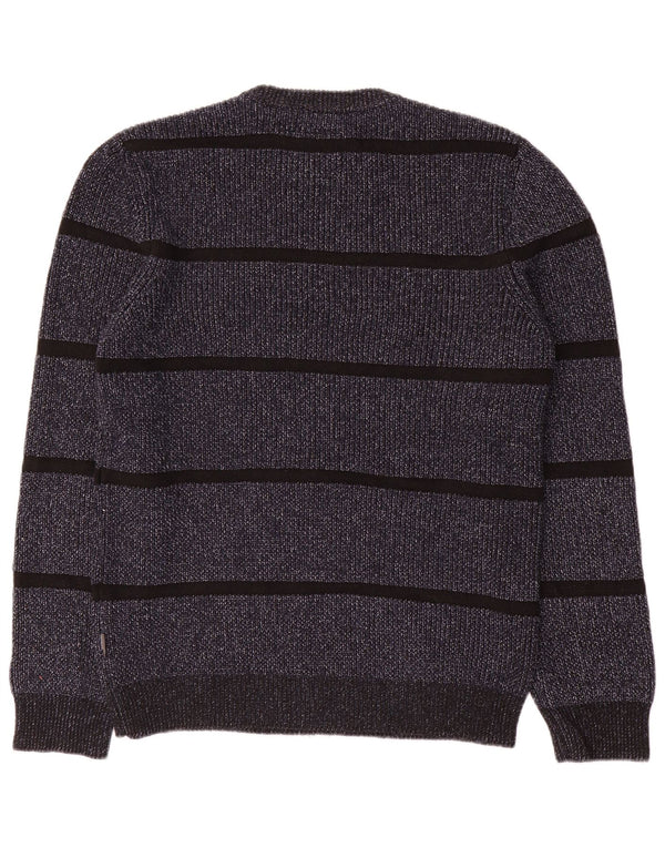 Jack & Jones Mens Crew Neck Jumper Sweater Large Navy Blue Striped Cotton