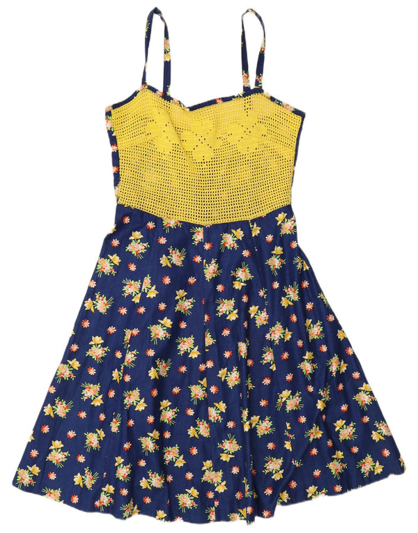 Vintage Womens Sleeveless A-Line Dress UK 10 Small Navy Blue Floral