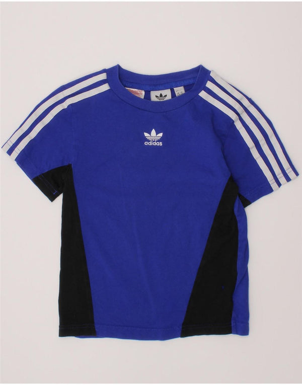 ADIDAS Boys T-Shirt Top 5-6 Years Blue Colourblock Cotton