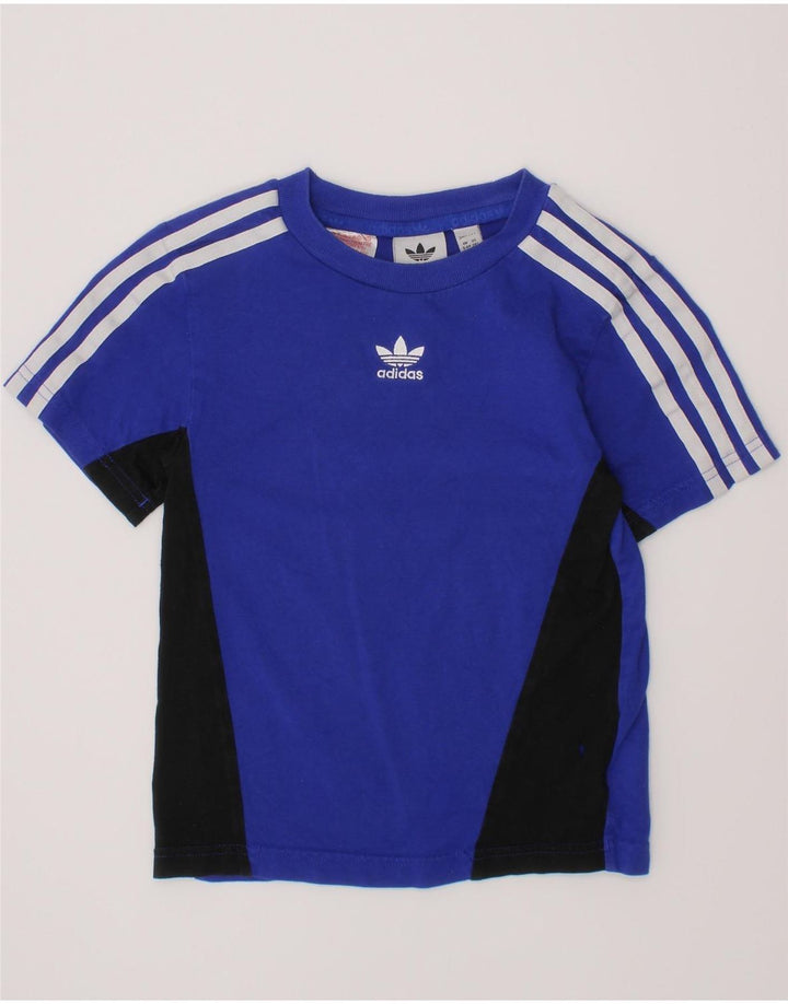 ADIDAS Boys T-Shirt Top 5-6 Years Blue Colourblock Cotton