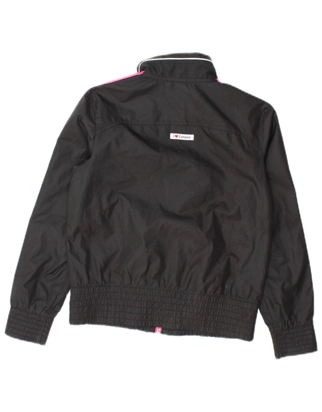 Adidas Girls Graphic Tracksuit Top Jacket 9-10 Years Black Polyester