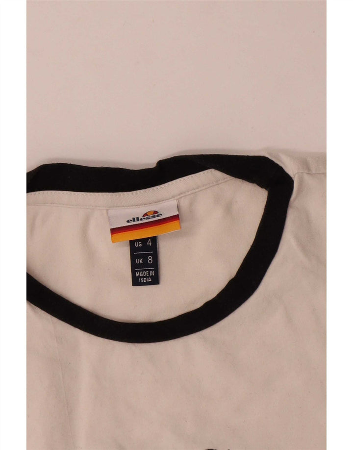 Ellesse Womens Graphic T-Shirt Top UK 8 Small  White Cotton