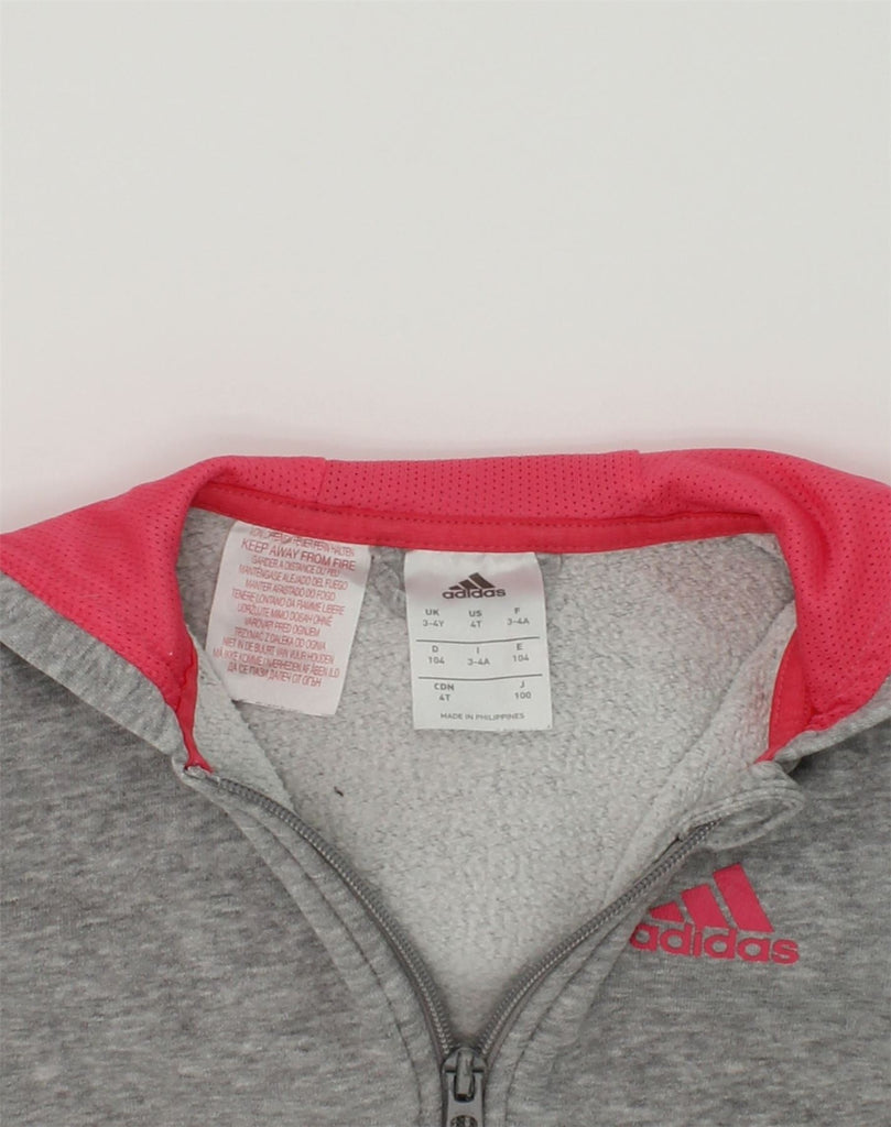 ADIDAS Girls Zip Hoodie Sweater 3-4 Years Grey Cotton | Vintage Adidas | Thrift | Second-Hand Adidas | Used Clothing | Messina Hembry 