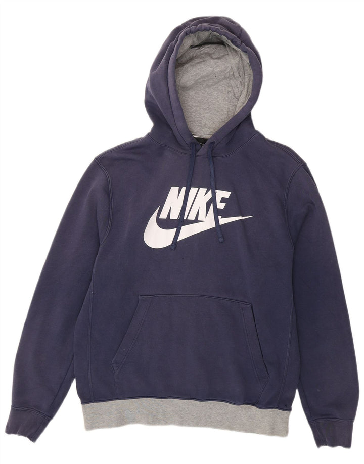 Nike Mens Graphic Hoodie Jumper Medium Navy Blue Cotton