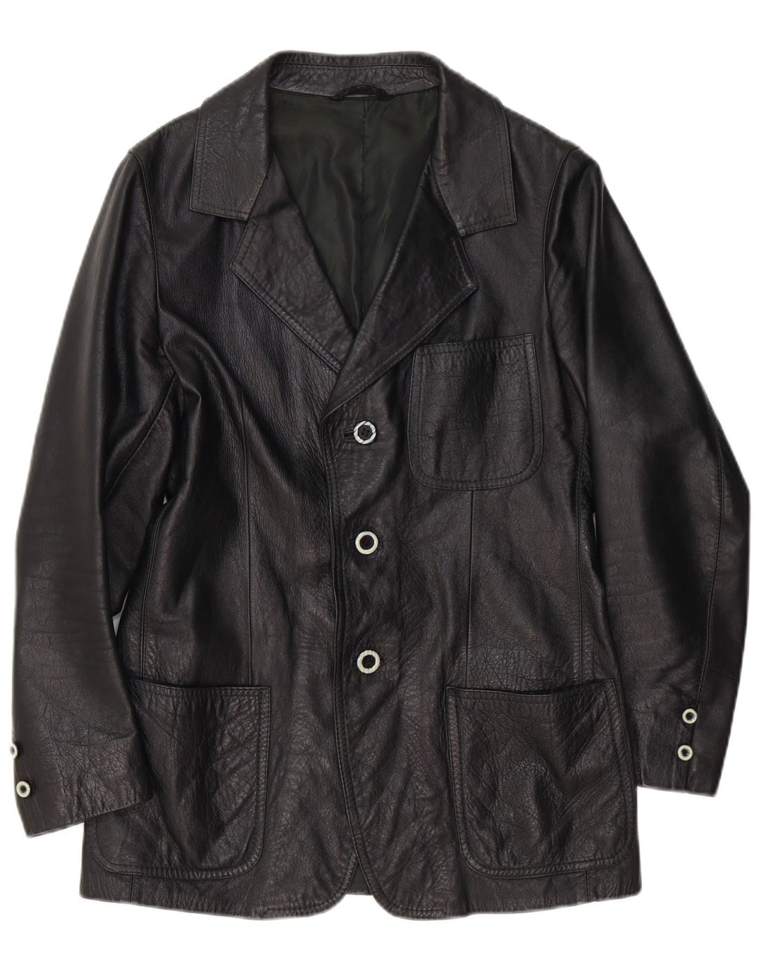 Vintage Mens 3 Button Leather Blazer Jacket UK 36 Small Black Leather
