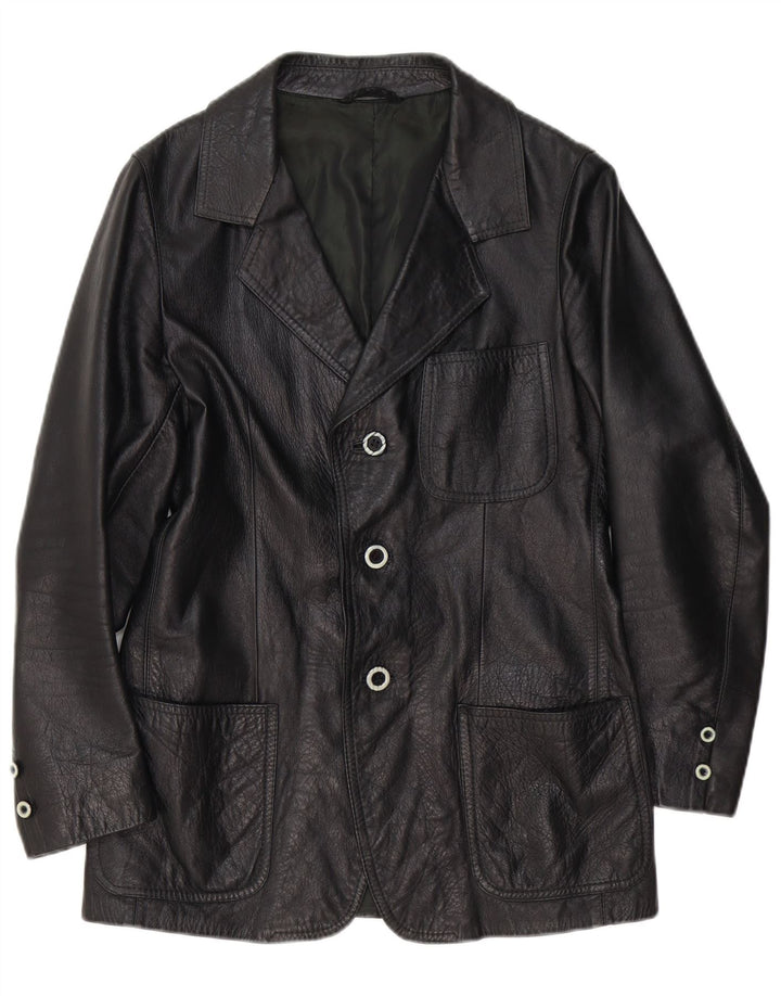 Vintage Mens 3 Button Leather Blazer Jacket UK 36 Small Black Leather