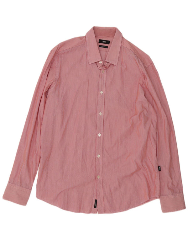 Hugo Boss Mens Regular Fit Shirt XL Red Pinstripe