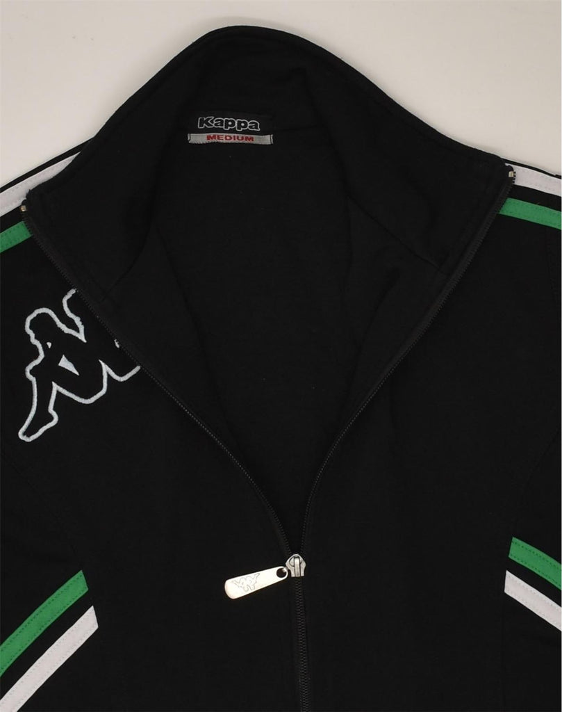 KAPPA Womens Graphic Tracksuit Top Jacket UK 14 Medium Black Polyester | Vintage Kappa | Thrift | Second-Hand Kappa | Used Clothing | Messina Hembry 