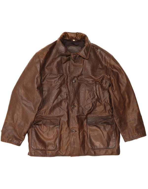 Vintage Mens Leather Jacket IT 54 2XL Brown Leather