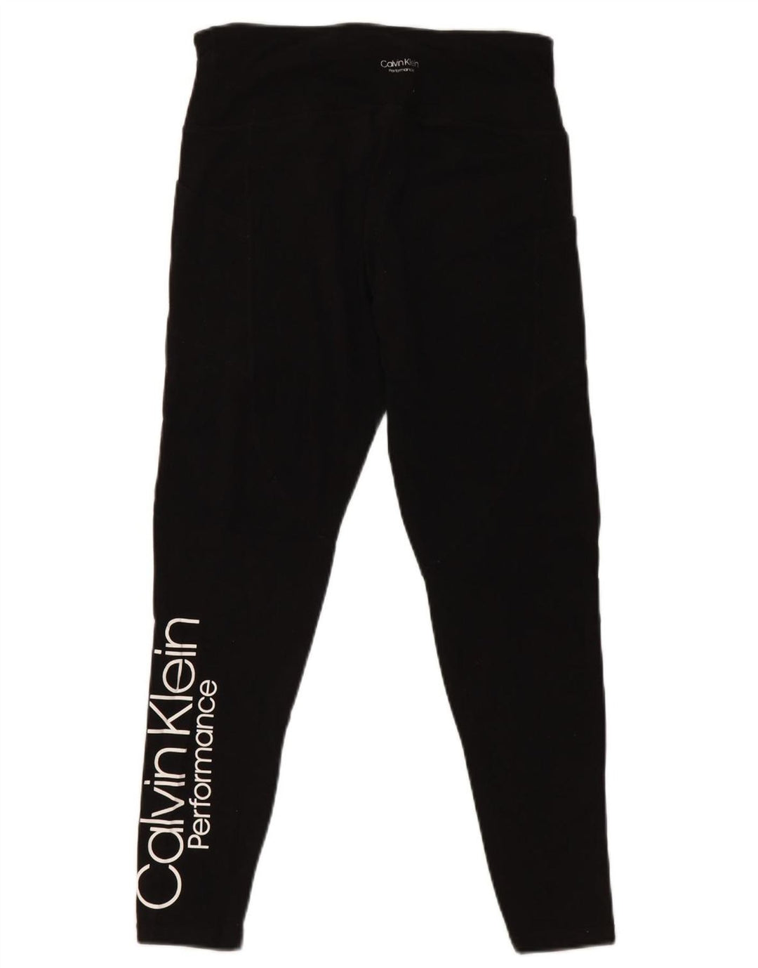 CALVIN KLEIN Womens Graphic Crop Leggings UK 12 Medium Black Cotton