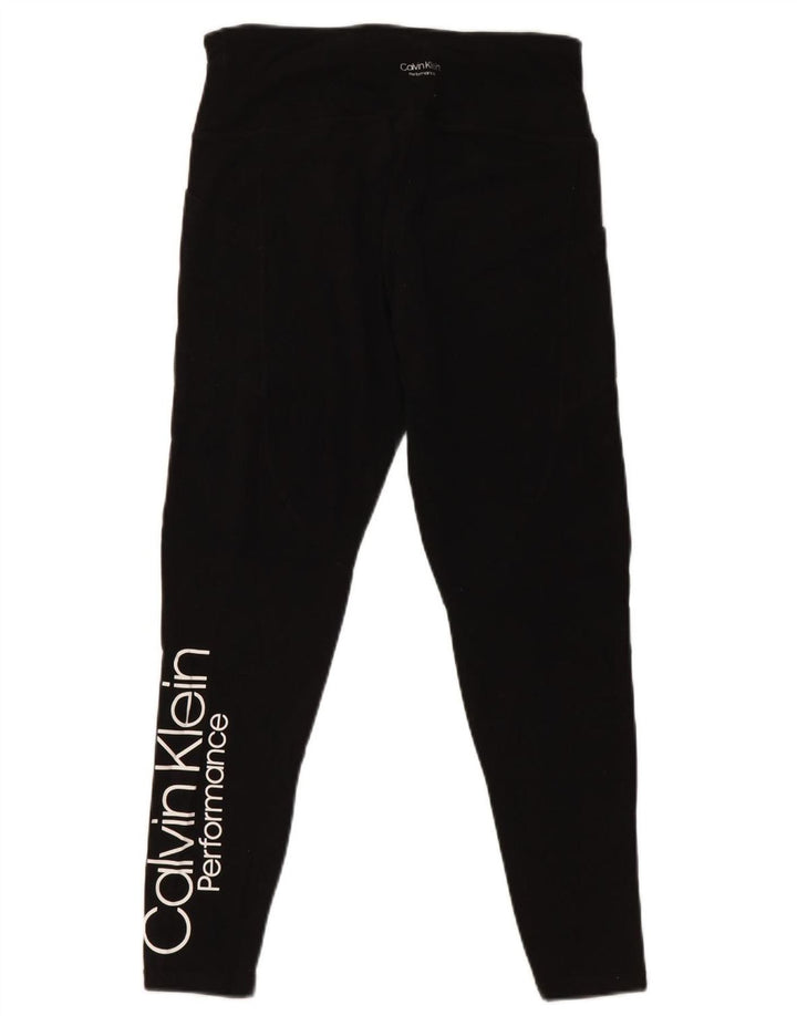 CALVIN KLEIN Womens Graphic Crop Leggings UK 12 Medium Black Cotton