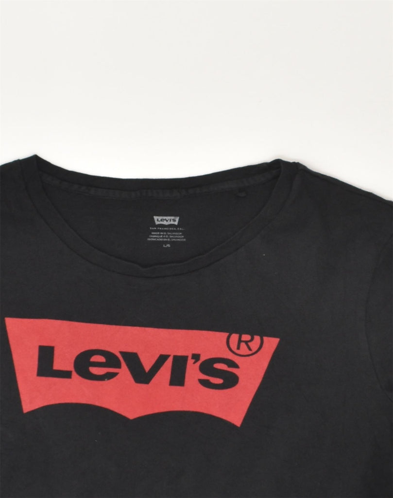 LEVI'S Womens Graphic T-Shirt Top UK 14 Large Black Cotton | Vintage Levi's | Thrift | Second-Hand Levi's | Used Clothing | Messina Hembry 