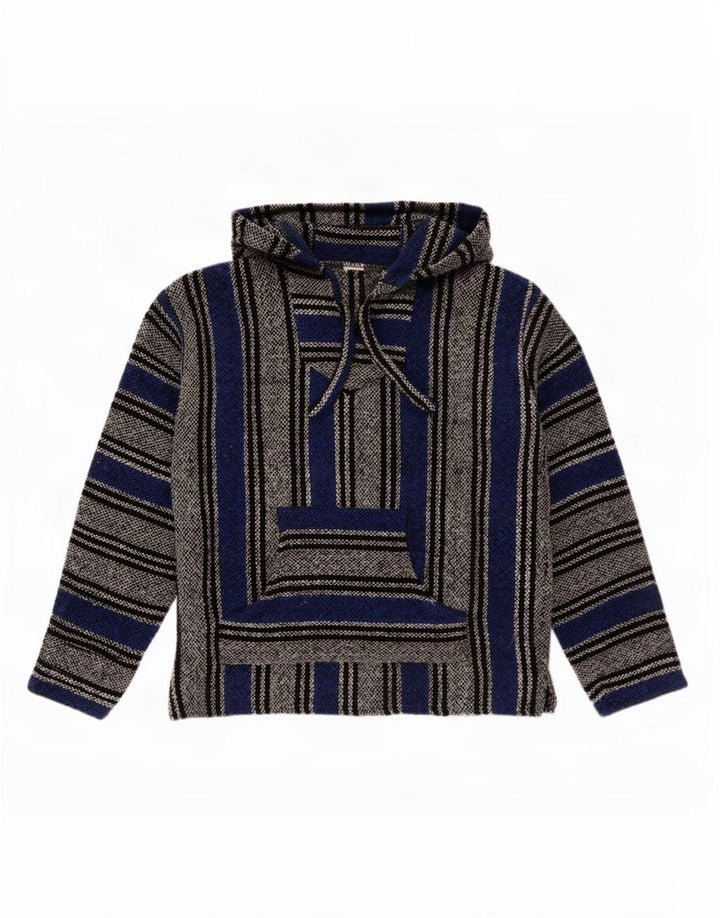 Vintage Mens Hooded Jumper Sweater Small Blue Striped