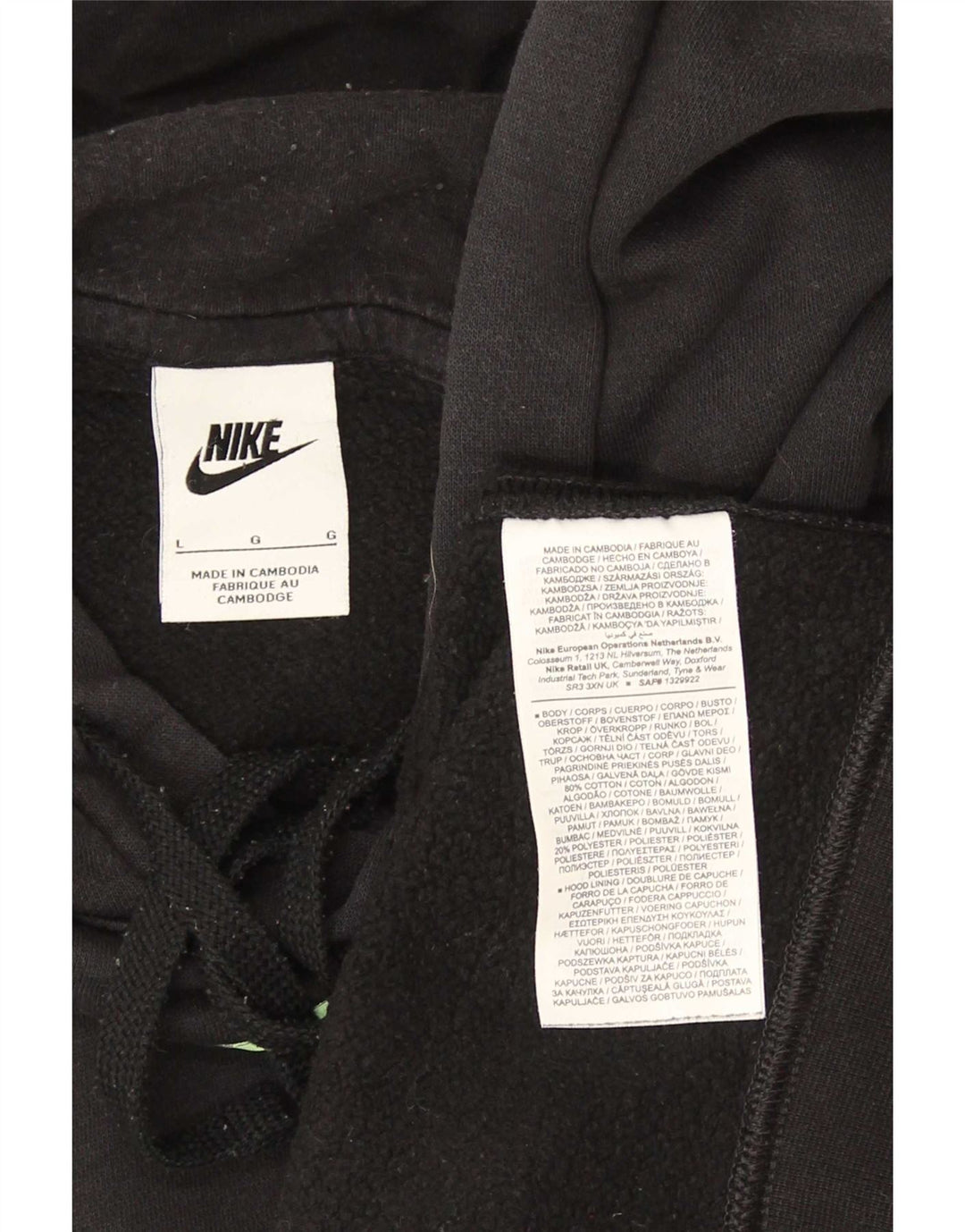 Nike Mens Graphic Hoodie Jumper Large Black Cotton
