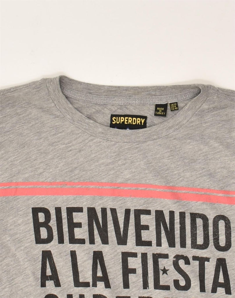 SUPERDRY Womens Graphic Top Long Sleeve UK 12 Medium  Grey Cotton | Vintage Superdry | Thrift | Second-Hand Superdry | Used Clothing | Messina Hembry 