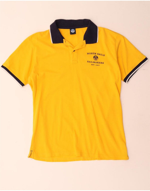 North Sails Mens Graphic Polo Shirt Large Yellow Colourblock Cotton