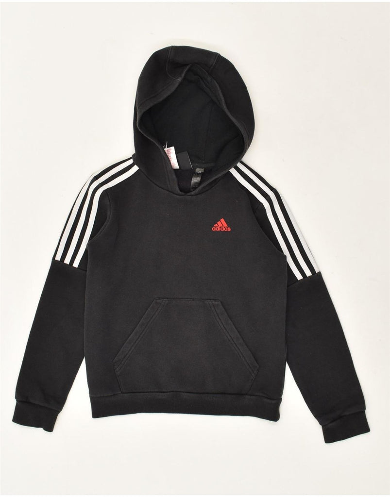 ADIDAS Boys Hoodie Jumper 9-10 Years Black Cotton | Vintage Adidas | Thrift | Second-Hand Adidas | Used Clothing | Messina Hembry 