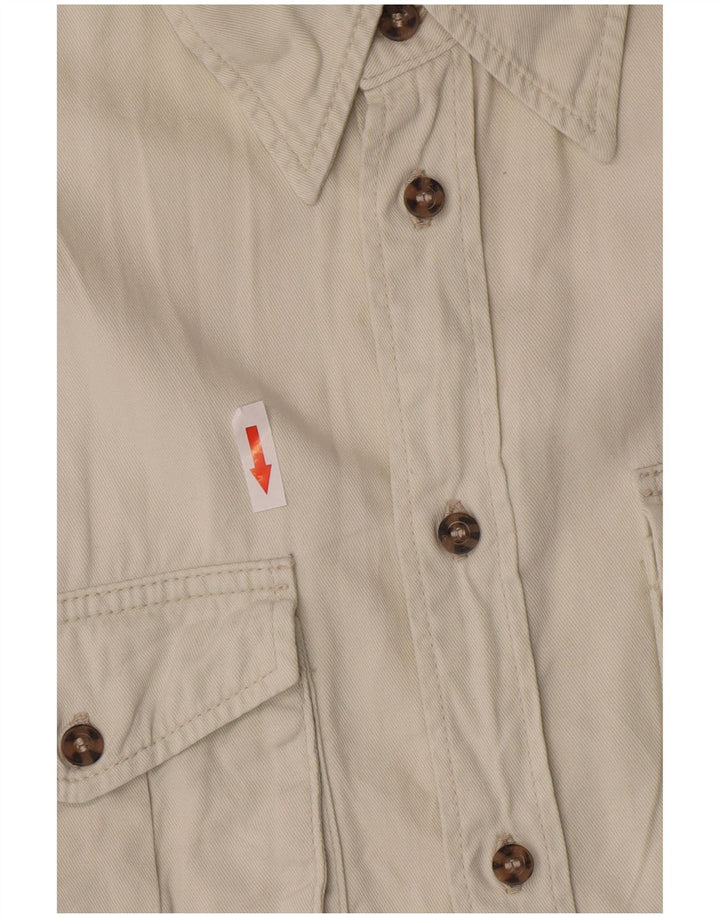 Wrangler Mens Short Sleeve Military Shirt Medium Off White Cotton
