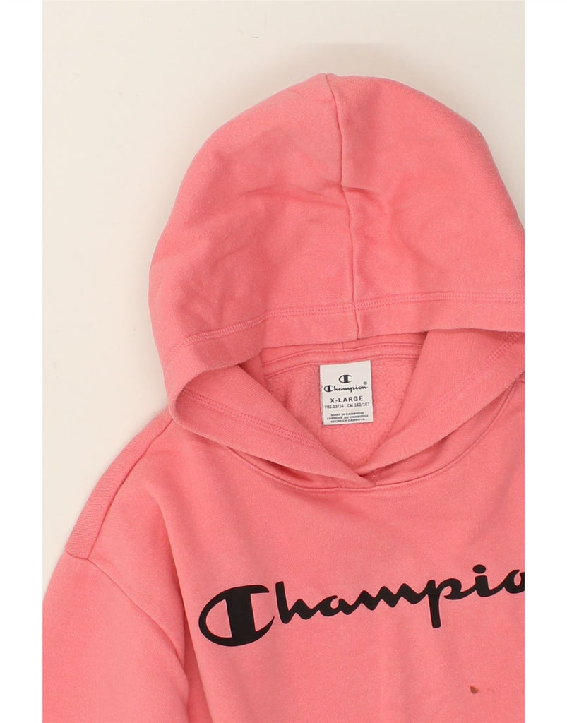 CHAMPION Girls Graphic Hoodie Jumper 13-14 Years XL Pink | Vintage Champion | Thrift | Second-Hand Champion | Used Clothing | Messina Hembry 