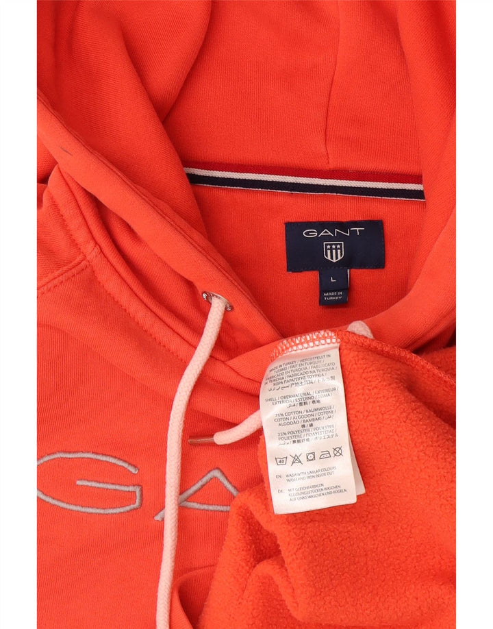 Gant Mens Graphic Hoodie Jumper Large Orange Cotton