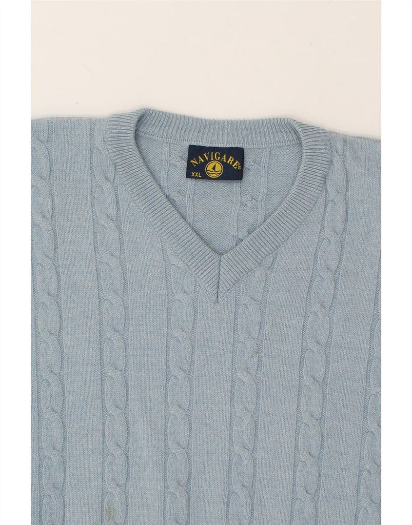 NAVIGARE Mens V-Neck Jumper Sweater 2XL Blue Wool | Vintage Navigare | Thrift | Second-Hand Navigare | Used Clothing | Messina Hembry 