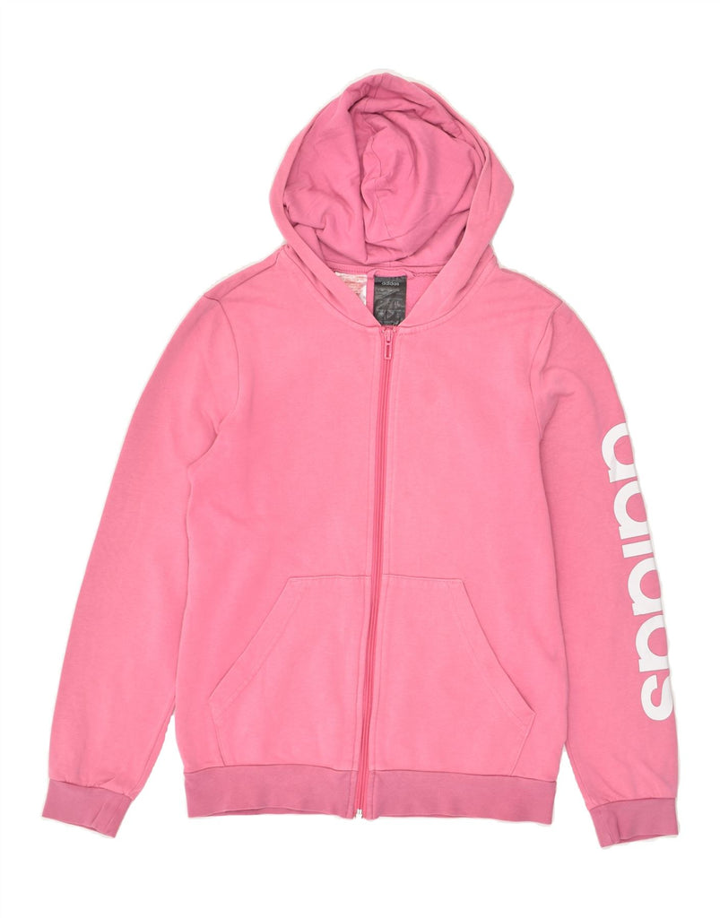 ADIDAS Girls Graphic Zip Hoodie Sweater 14-15 Years Pink Cotton | Vintage Adidas | Thrift | Second-Hand Adidas | Used Clothing | Messina Hembry 