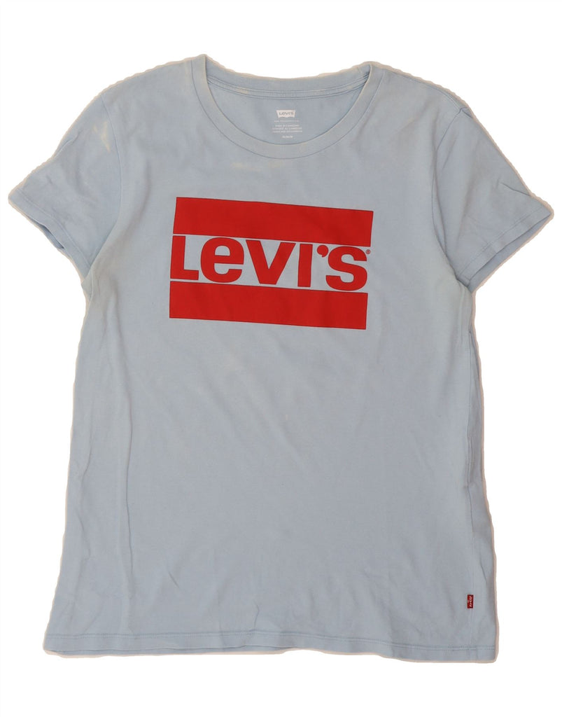 LEVI'S Womens Graphic T-Shirt Top UK 12 Medium Blue Cotton Vintage Levi's and Second-Hand Levi's from Messina Hembry 