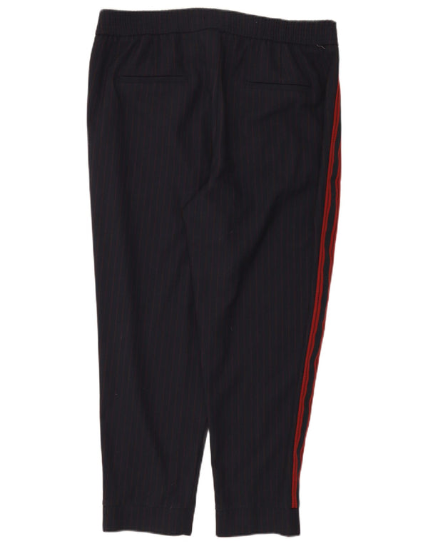 Zara Womens Joggers Cropped Trousers Large W30 L25 Navy Blue Pinstripe