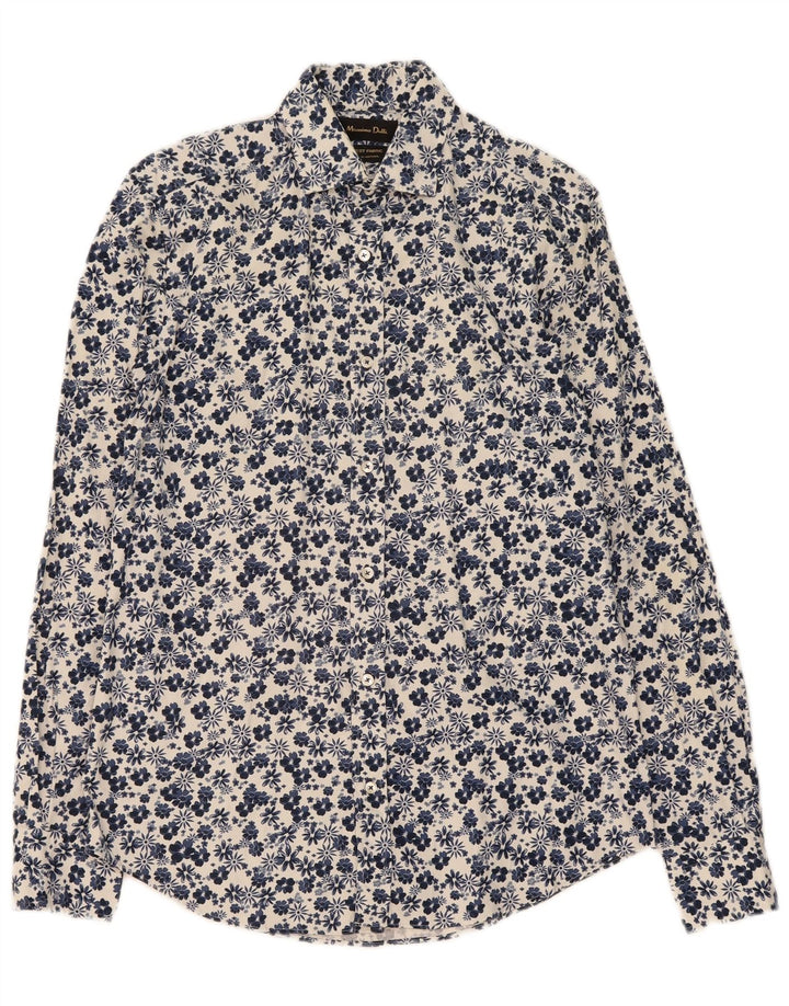 MASSIMO DUTTI Mens Shirt Small Blue Floral Cotton