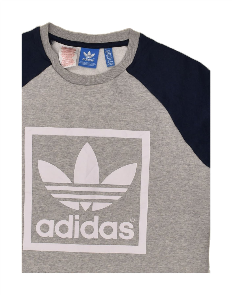 ADIDAS Boys Graphic Sweatshirt Jumper 13-14 Years Grey Colourblock Cotton | Vintage Adidas | Thrift | Second-Hand Adidas | Used Clothing | Messina Hembry 