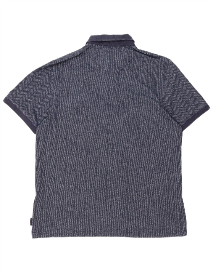 TED BAKER Mens Polo Shirt Size 6 2XL Navy Blue Herringbone Cotton