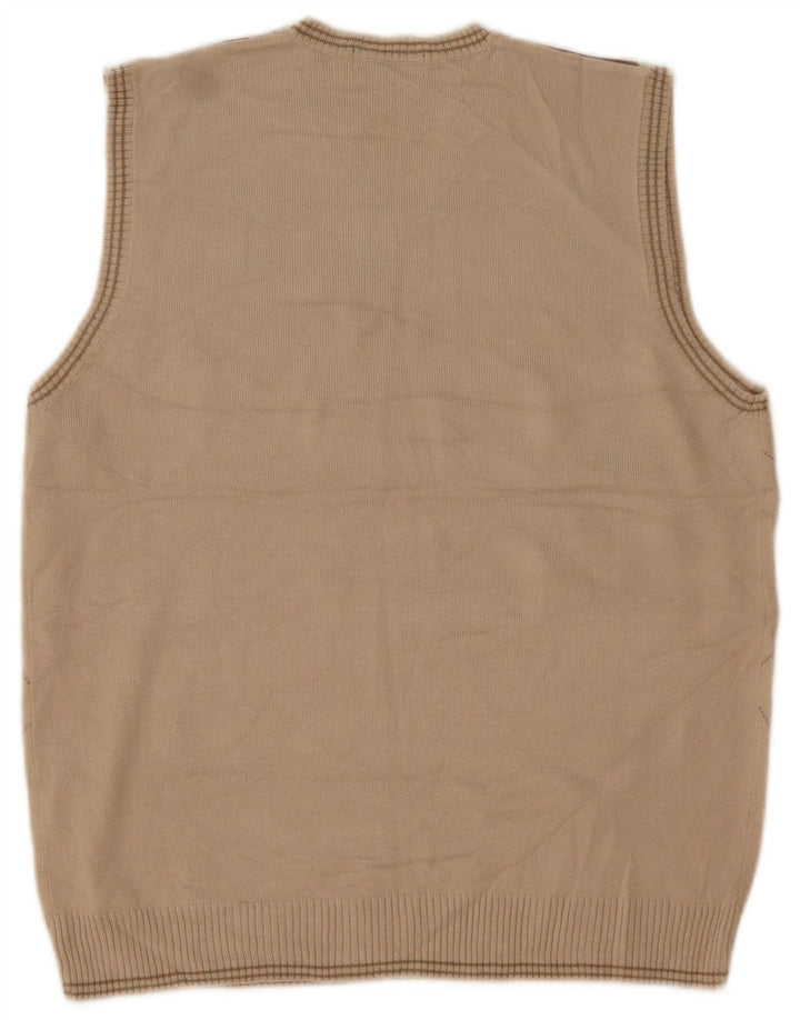Marks & Spencer Mens Autograph Vest Tank Top Medium Beige Argyle/Diamond