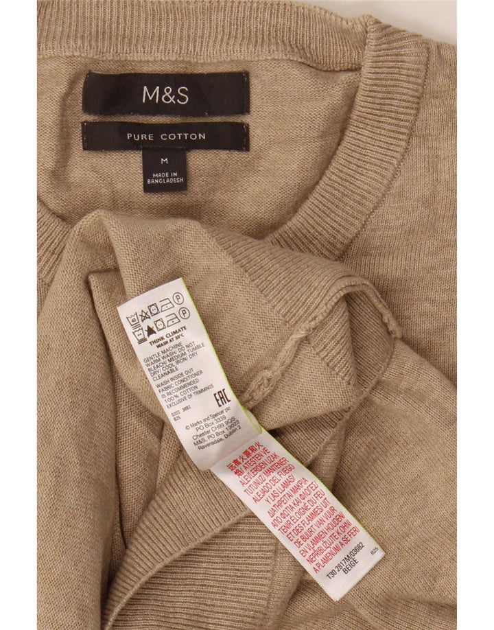 Marks & Spencer Mens Crew Neck Jumper Sweater Medium Beige Cotton