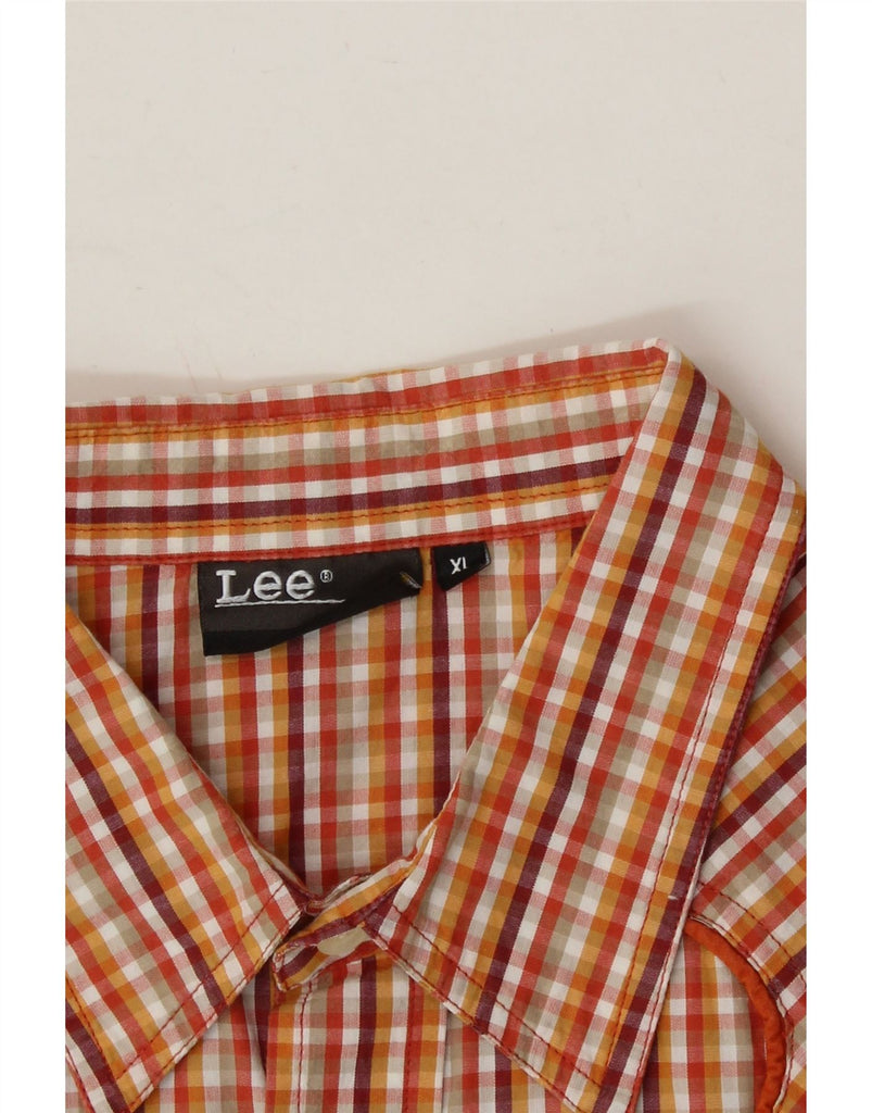 LEE Mens Short Sleeve Shirt XL Orange Check Cotton Vintage Lee and Second-Hand Lee from Messina Hembry 