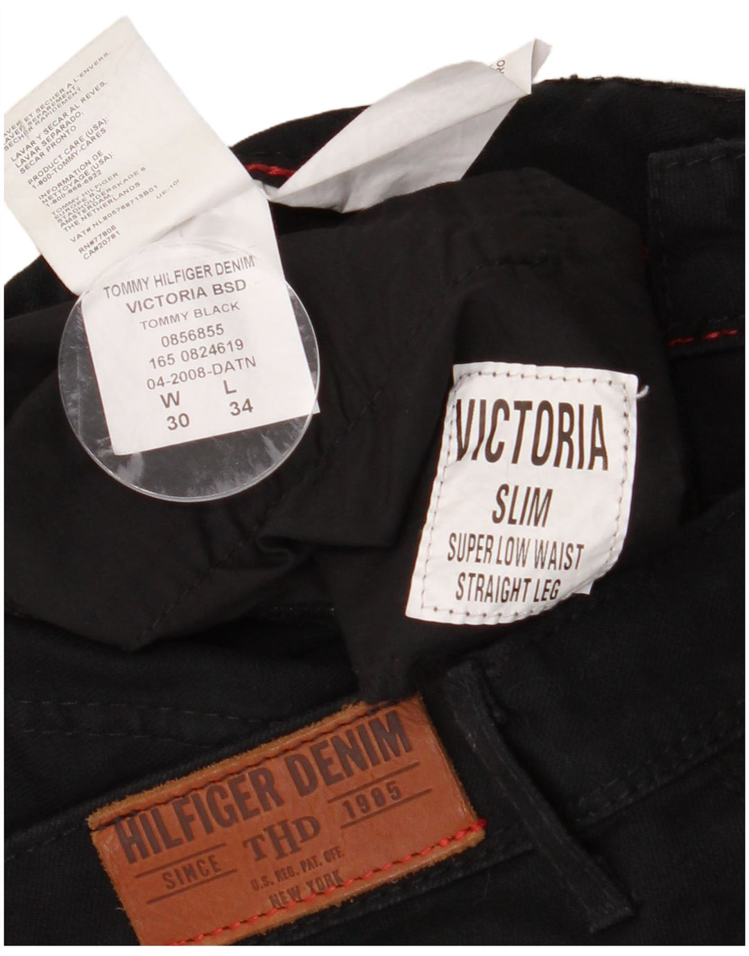 Tommy Hilfiger Womens Low Waist Casual Trousers W30 L34 Black Cotton