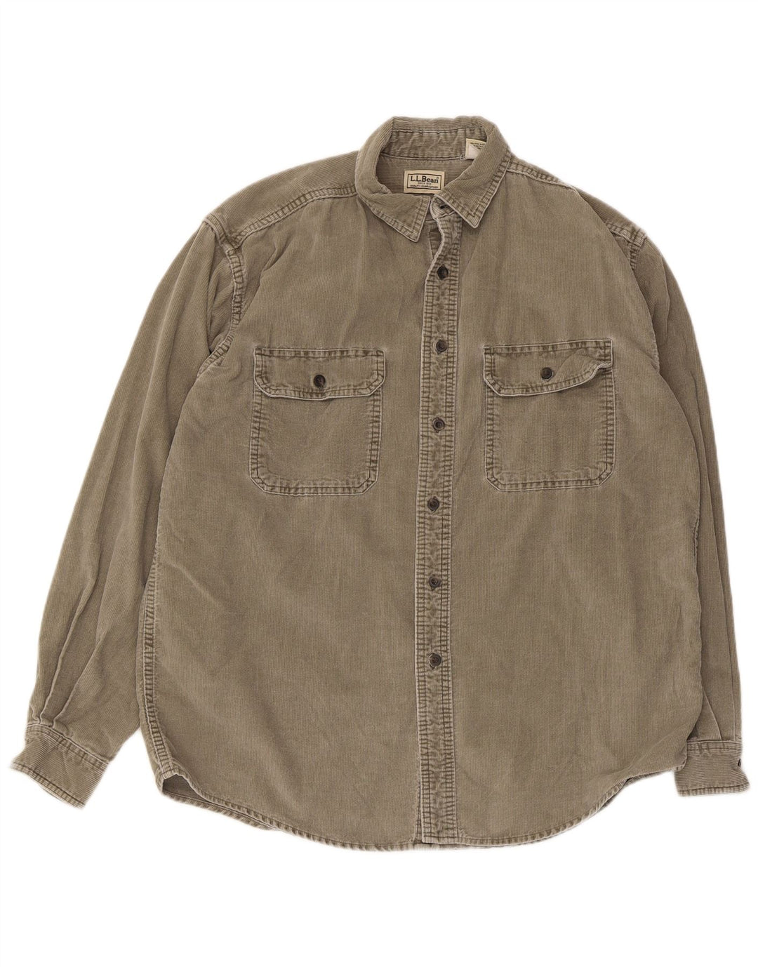 L.L.Bean Mens Corduroy Shirt Medium Khaki Cotton