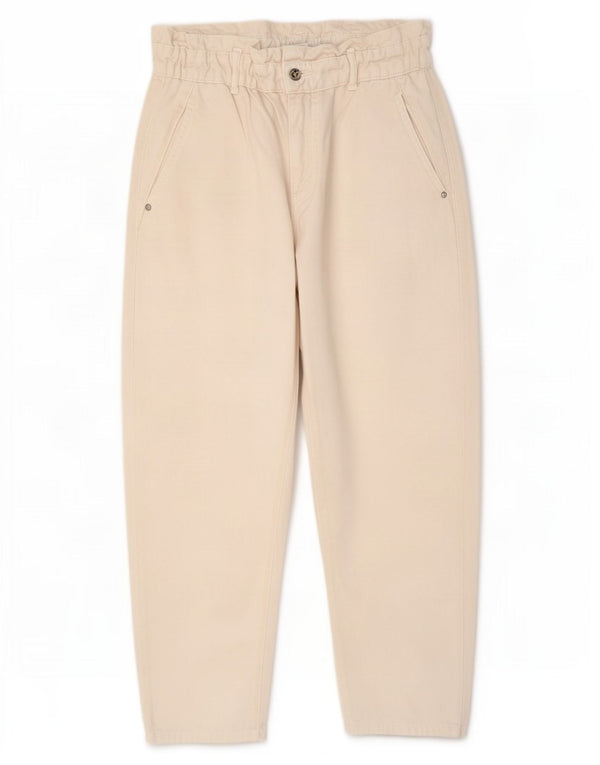Zara Womens High Waist Cropped Jeans EU 40 Medium W30 L25 Beige Cotton